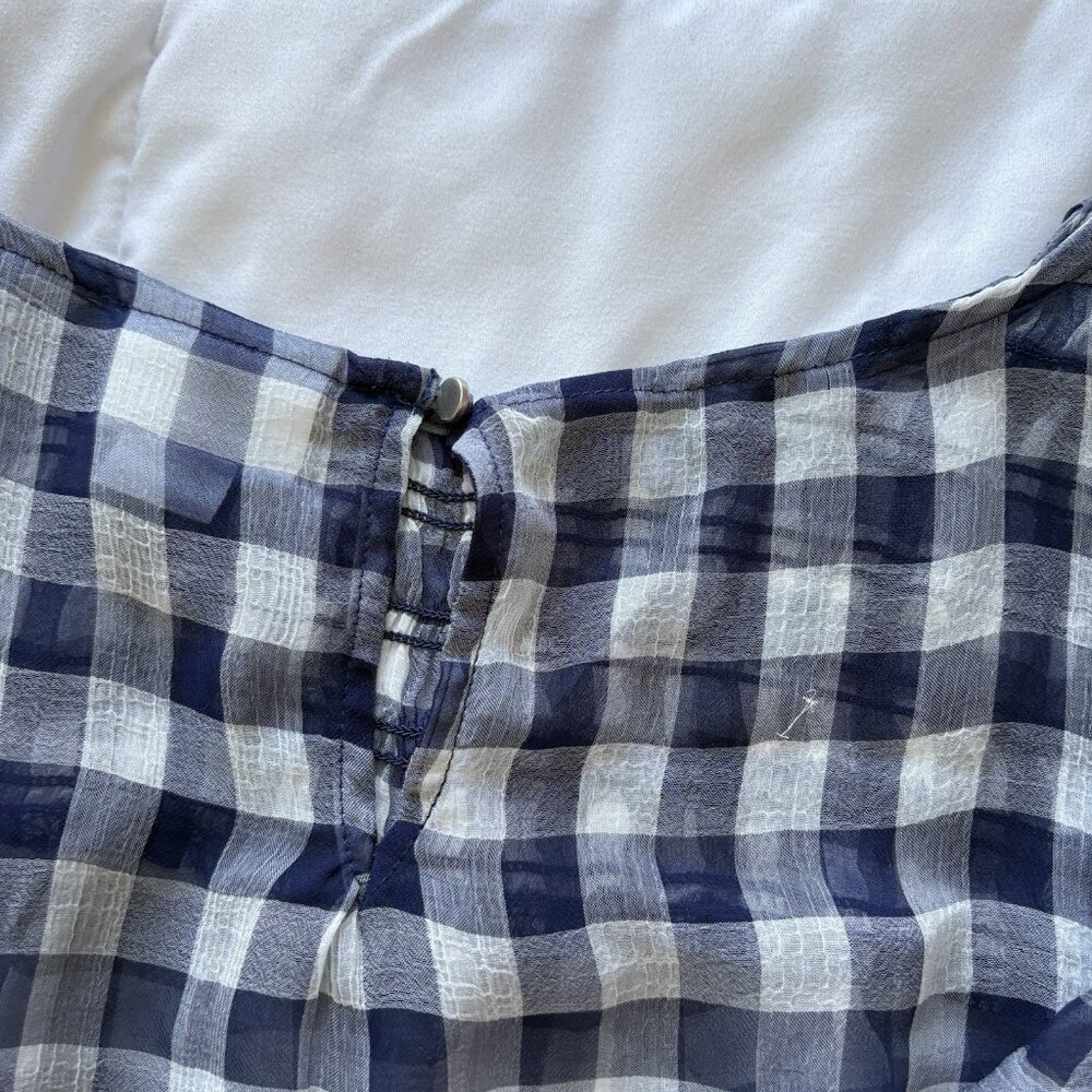 Vintage Womens Size Medium Blue White Gingham Tank Top Blouse‎ Flowy Officechic - Picture 8 of 8